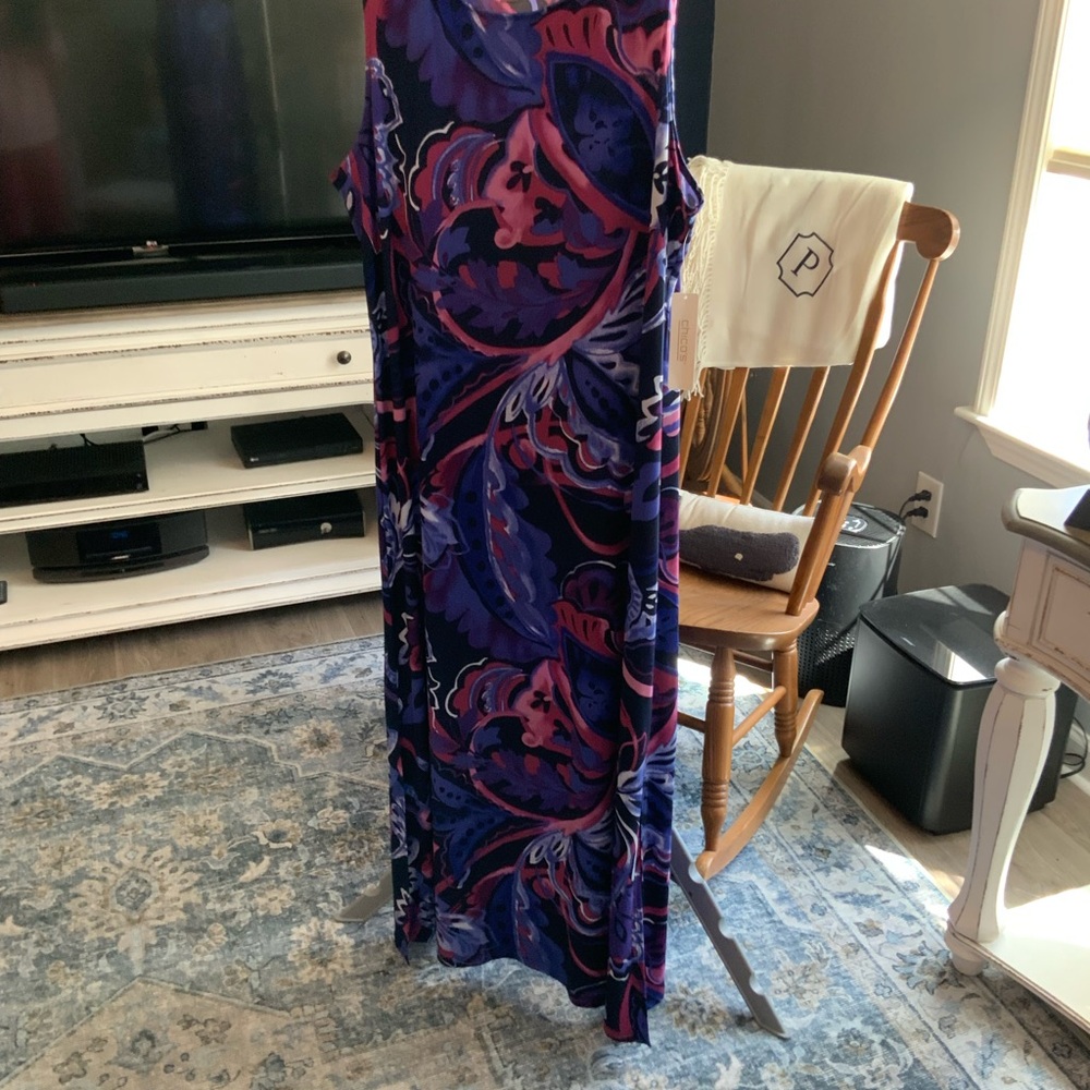 Chico's Purple and Pink Patterned Dress & Sheer Poncho